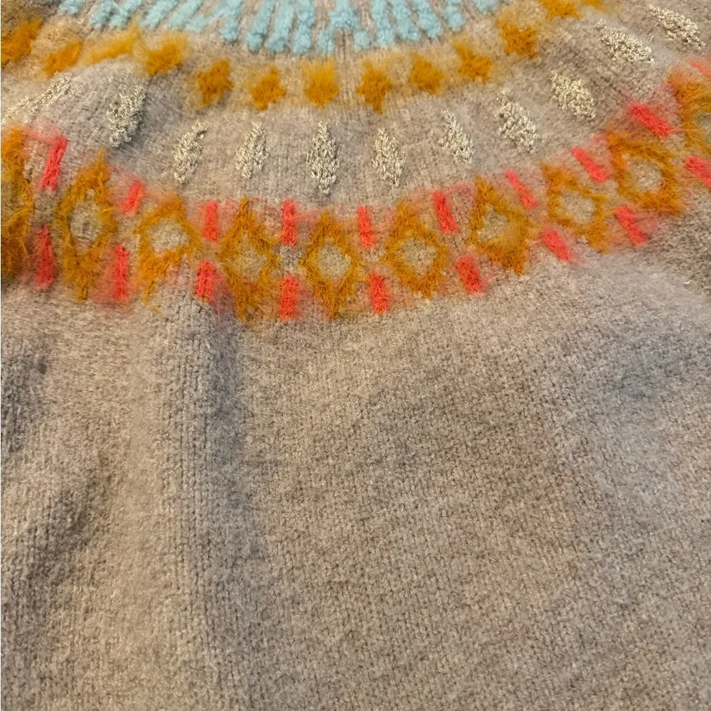 Anthropologie Gray Sweater with Blue and Orange Accents - Picture 2 of 6